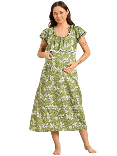 Image of Rupa Jon Aishwarya Women Full Length Maternity Night Dress in Cotton Blend Fabric, Maxi Nighty, Pregnancy Night Dress for Nursing, Pre and Post Pregnancy