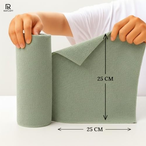 Image of Microfiber Cleaning Cloth Roll - 20 Reusable Washable Pre-Cut Towels | Tear-Away Kitchen Cleaning Cloth for Counters, Glass, Utensils, Appliances, & Home Surfaces - 25x25 cm Green