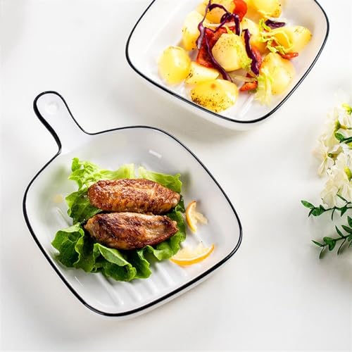 Bandeja de horno de cerámica antiadherente plato con mango para microondas 8