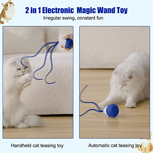 Petcronies Cat Wand Toy, Automatic Silicone Tail Teaser Toy 2 In 1, Electronic Interactive Toy For Indoor Cats, Rechargeable Exercise Toy For Kitten-Navyblue #TOP1