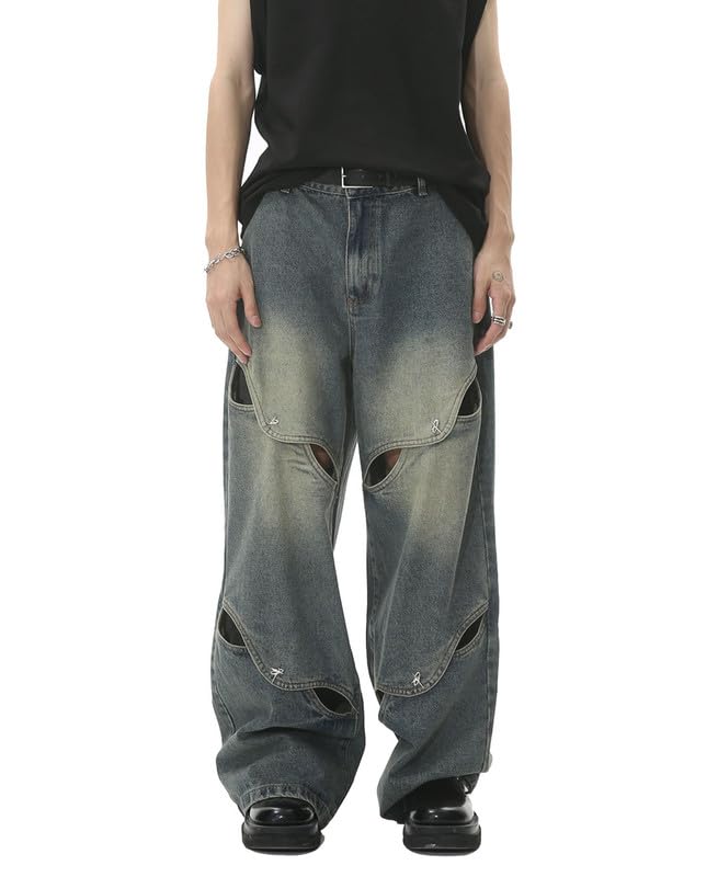 Baggy Jeans for Men Ripped Jeans Distressed Pants Vintage Aesthetic Streetwear Fashion Y2k Clothing Grunge.