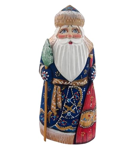 Needzo Handgeschnitzte und bemalte russische Weihnachtsmann-Statue aus...