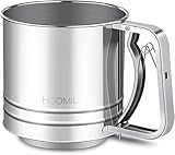 HOOMIL Mehlsieb Edelstahl, Puderzuckerstreuer, [Leicht zu Reinigen] Einhand-Mehlsieb, Puderzuckersieb Mit Griff für 400G Mehl Gewürzpulver, Küchen Zubehör - Silber (Upgrade Version)