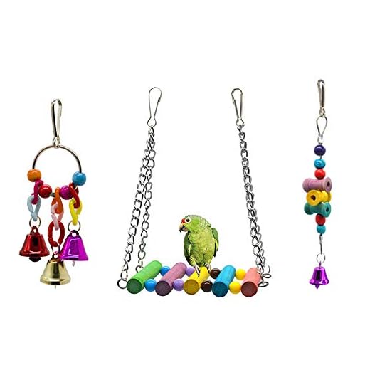Dsaren Juguetes para Pájaros Colorful Columpio para Loros Accesorios Jaula Pajaros Bite Toy con Campanas para Periquitos, Cockatiels, Africana Greys Loros, Paquete de 3 (Colores aleatorios)