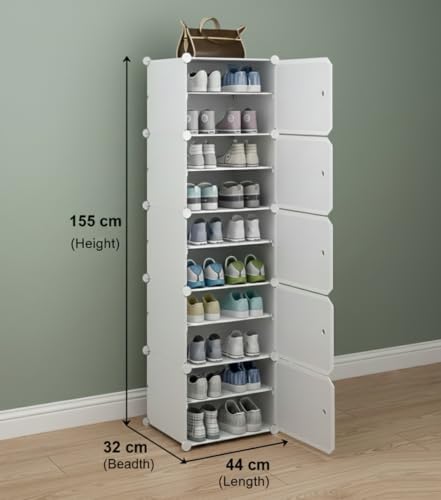 Image of KRISHYAM DIY Shoe Rack Organizer with 5 Doors | 20 Pair Capacity | Portable Shoe Storage Cabinet for Boots, Shoes & Slippers | 10 Shelves Closet Organizer (White)