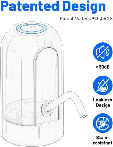 Image of Urdonda Automatic Portable Electric Drinking Water Dispenser Stainless-Steel 5 Gallon Bottle Pump with USB Charging and Switch (White)