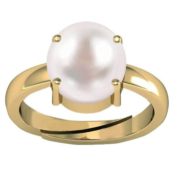 JAGDAMBA GEMSSouth Sea Pearl 7.00 Carat Natural Pearl Gemstone Original Certified Moti Adjustable Astrological panchhdhaatu/Ashtadhatu Gold Ring for Men and Women