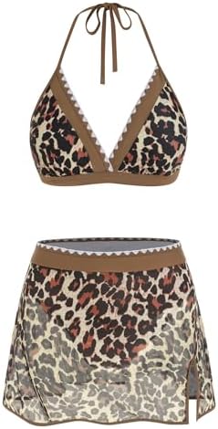 ZAFUL Womens High Waisted Skirt Bikini Sets, Mesh Swim Skirts Halter Two Piece Bathing Suits Color Block Swimsuits 2026