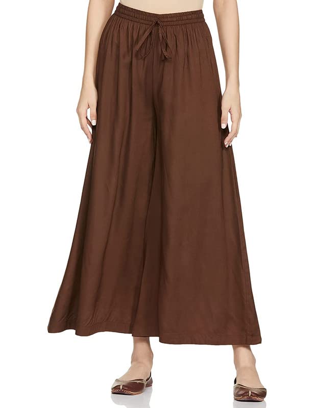 chanderkash Pack of 1, Women's Flared Knitted Rayon Cotton Ethnic Palazzo (Dark Brown)-picture-26