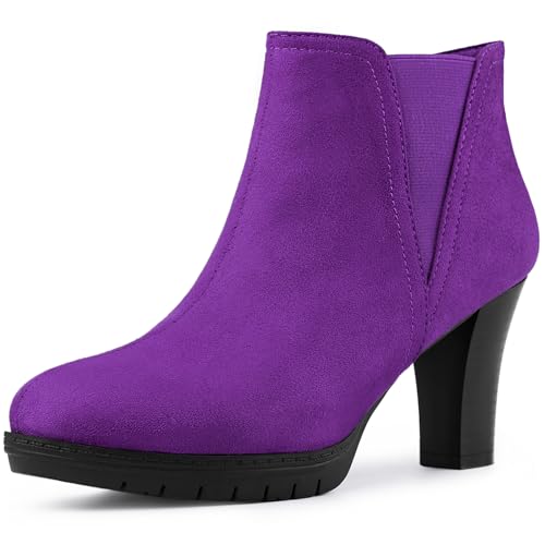 Allegra K Allegra K Women's Round Toe Block Heels Purple Chelsea Ankle Boots 9 M US