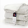 Manta térmica eléctrica Twin Waffle, 62 x 84 pulgadas, manta de calentamiento rápido, 6 niveles de calefacción y 10 horas de apagado automático, certificación ETL, beige individual