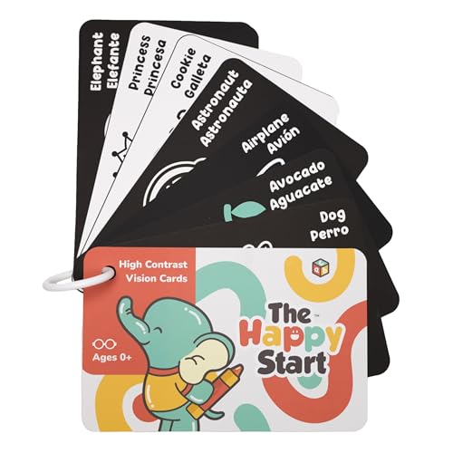 Image of Happy Start High Contrast Baby Cards for Newborns - Black & White Cards, Water-Resistant, BPA-Free, Portable Educational Flashcards for Visual Stimulation, Award-Winning, Ages 0+ (English & Español)