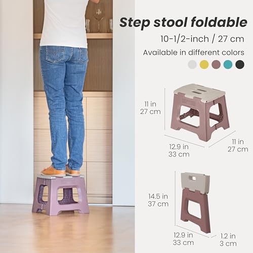 Image of Vigar Compact Foldable Step Stool, 10-1 /2-Inch, Brown | For Adults, Up to 330 Pound, Lightweight Stool, Non-Slip, Folding Design, Compact Size, Easy to Store