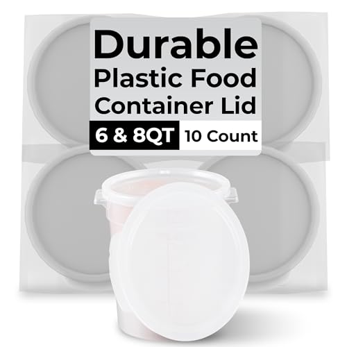 Restaurantware-LIDS ONLY: Met Lux Food Container Lids, 10 Round Covers For Storage Containers - Containers Sold Separately, With Pull-Corner Tab, White Plastic Lid, Dishwashable, Freezable