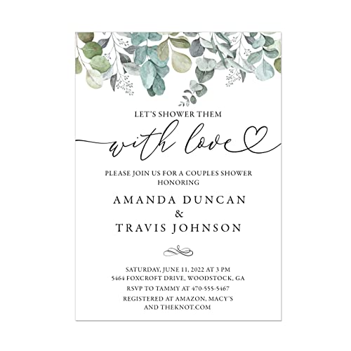 Custom Printed Couples Shower Wedding Shower Invitations with Eucalyptus and
