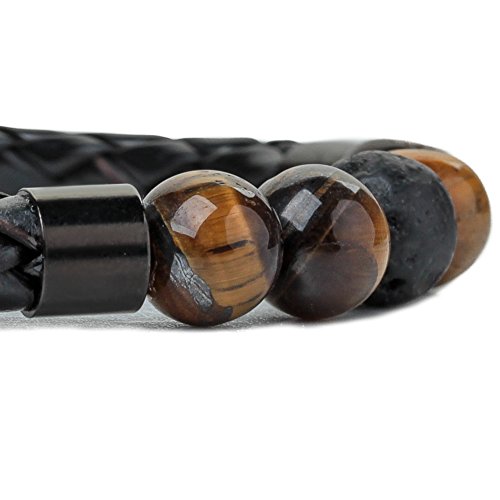 Ckysee 7 Chakra Lava Project Rock Lokai Bracelet Healing Balancing Genuine Leather Bracelets With Magnetic Clasp Tiger Eye Agate Howlite For Men Pulsera Cuero Hombre (4 Tiger Eye + 1 Lava Stone) #TOP3
