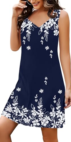 Image of SAUKOLE Summer Dresses for Women Casual Sleeveless Tank Dress Fashion V Neck Flowy Short Sundress