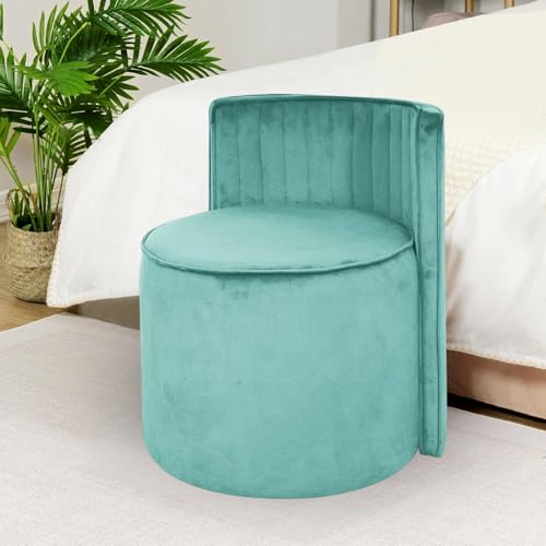 Image of Ottoman Stool for Living Room | Poof Puffy Foot Rest Stool | Upholstered Sitting Pouffe with Backrest | Pouf Mudda for Dressing Table, Home Decor & Office (Aqua Blue)