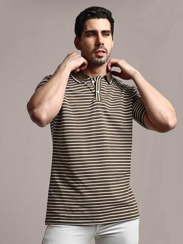 Image of GRECIILOOKS Men Cotton Striped Regular Fit Polo Plain Casual for Stylish Half Sleeve T Shirt