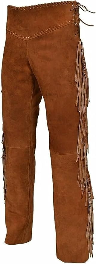 Western Suede Genuine Leather Pants Men Native American Buckskin Fringe Cowboy Pants Reenactment Mountain Trouser2