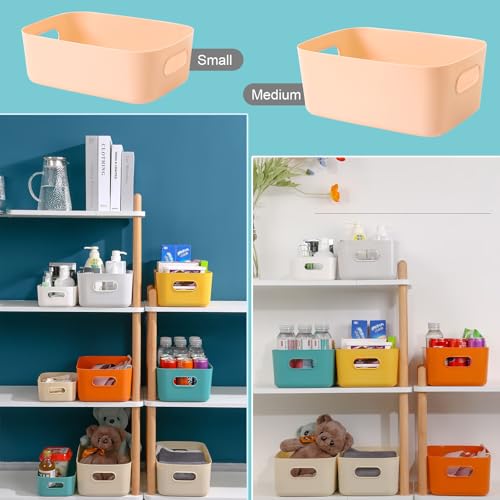 JJZGPP 13 Stück Aufbewahrungsboxen aus Kunststoff, Stapelbare Aufbewahrung Organizer Korb Boxen mit Griffen, Multifunctional Ordnungsboxen, Küchenschrank Organizer Box für, home, Bad, 7 Farben，2 Größe