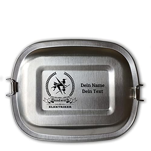 Edelstahl Brotdose Lunchbox Erwachsene mit Gravur Zunftsymbol Elektriker und Wunschgravur Dein Name personalisiert in 3 Größen auch als Set (Lunchbox Elektriker groß)
