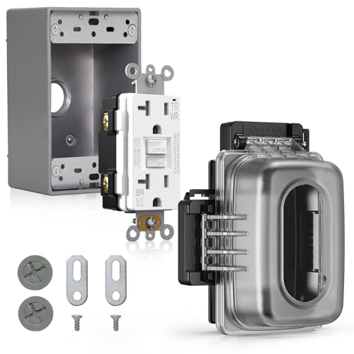 ELEGRP Outdoor GFCI Outlet with in Use Cover and Box Kit, 1 Gang, 20 Amp TRWR Self-Test GFI Receptacle, Extra Duty Metallic Electrical Outlet Box, Lockable in Use Cover, UL Listed, White, 1 Pack