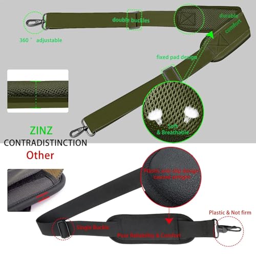 Image of ZINZ 79 inch Shoulder Strap, Extra-thick Fixed Cushion Pad and Dual Clasps Universal Replacement Strap with Metal Swivel Hooks for Laptop Bags, Luggage Bags, Camera, Crossbody(Army Green)