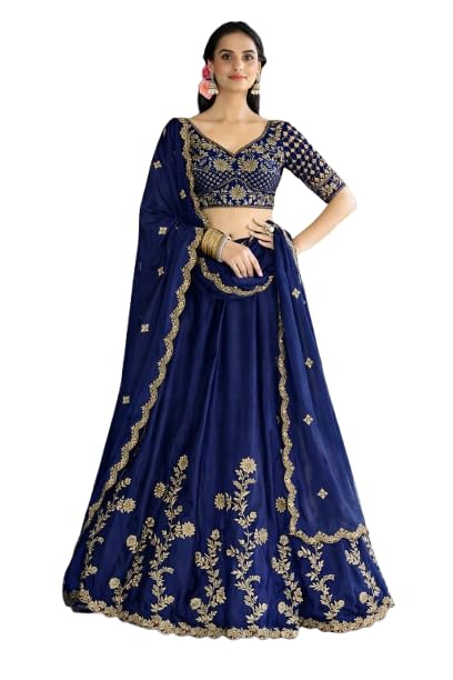Image of piludi Women's Embroidered Lehenga Choli with Dupatta | Heavy Floral Zari Work Semi-Stitched Lehenga Set
