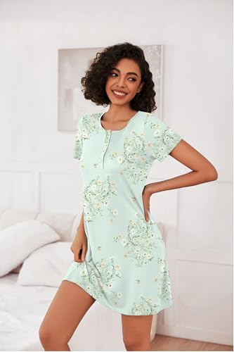 Image of Ekouaer 3 Pack Nightgowns for Women Short Sleeve Sleepshirt Button Down Nightshirt Soft Pajamas Dress Casual Sleepwear