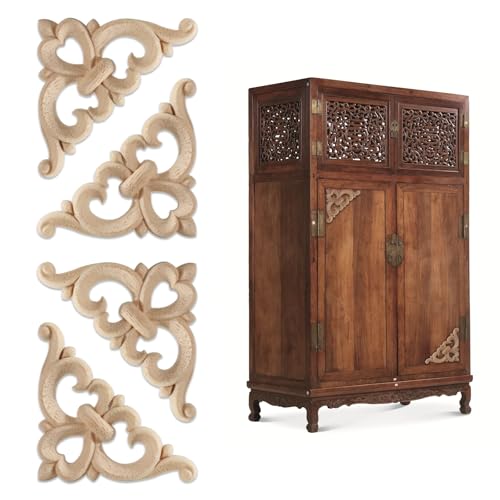 APPCXOKL Confezione da 4 Fregio in Legno Decorativo Lungo, Fregi Angolari in Legno Decorativi per Mobili, Facile da Installare Fiori in Legno