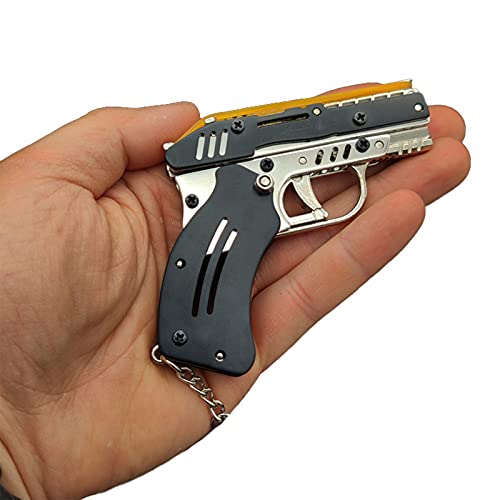 Firesofheaven Rubber Band Gun New Generation Upgrade Mini Metal Foldable Toy Gun Keychain Foldable Handmade Toy Decor For Adults Kids, Black, 4In #TOP6