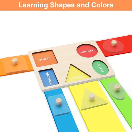 HENGBIRD Holzpuzzle Montessori Geometrisches Puzzle steckpuzzle Holz ab 1 Jahr Spielzeug zum Erlernen von Farben und Formen Lernspielzeug Geeignet für Babys Kleinkinder Kinder