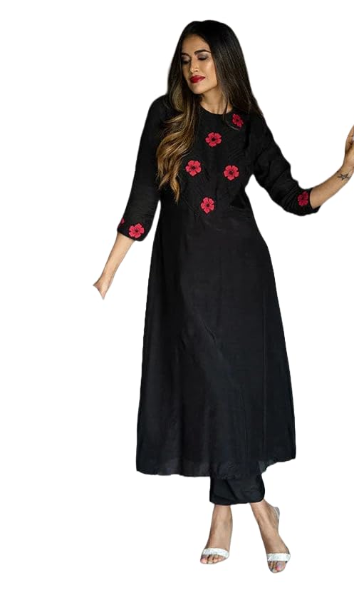 EVANTA Women's Cotton Silk Embroidery Kurta with Pant Set (Gori)