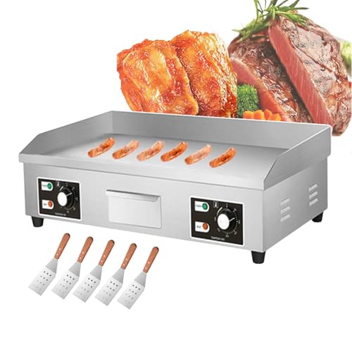forplubossmmp Parrilla Eléctrica De Superficie Plana para Uso Comercial, Plancha para Asar Hamburguesas Y Tocino De 50 A 300 °C, Plancha De Encimera Y Calentador (con 5 Espátulas para Freír),3500W