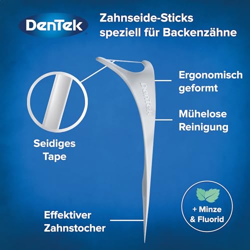 1 x 30 Stk. Dentek Comfort Clean Zahnseide Sticks, speziell für Backenzähne - Zahnreinigung der hinteren Zahnzwischenräume - Minzgeschmack - Fluorid - Zahnstocher , 30 Stück (1er Pack) – Bild 3