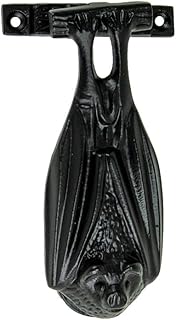 Ebros Gift Cast Iron Rustic Black Creature of The Night Nocturnal Bat Sleeping Door Knocker Sculpture with Built in Striking Plate Home Decorative Accent