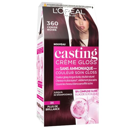 L’ORÉAL PARIS - Coloration Cheveux Semi-Permanente Ton sur Ton - Couleur Soin Gloss - Sans Ammoniaque - Casting Crème Gloss - Nuance : Cerise Noire (3.60)