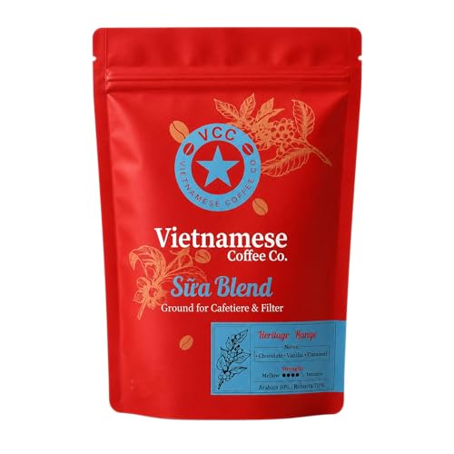 Vietnamese Ground Coffee Sa Blend by Vietnamese Coffee Co Authentic Robusta & Arabica Coffee For Phin Filter Cafetiere & Iced Coffee Chocolate Vanilla & Caramel Notes 220g