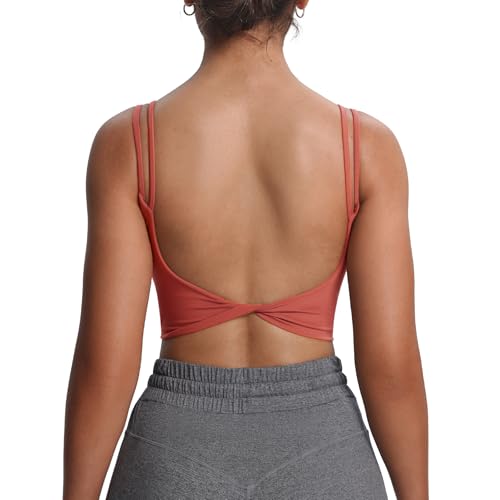 Image of Aoxjox Women's Workout Sports Bras Fitness Padded Backless Yoga Crop Tank Top Twist Back Cami