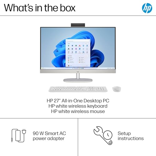 Image of HP 27 All-in-One Desktop Computer, 27 inch FHD Touchscreen, Intel Ultra 7-155U(12-core), 32 GB DDR5, 2 TB SSD, Adjustable Angle, WiFi 6, Windows 11 Pro & Microsoft Office License, with Bonus Accessories