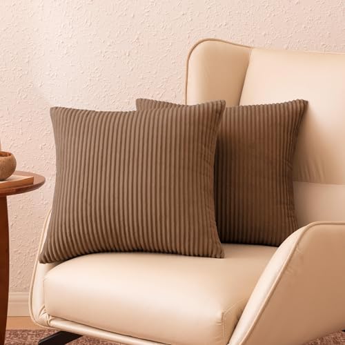 Amazon Basics Corduroy Throw Pillow Covers, 2-Pack, 18" x 18", Brown - image 2