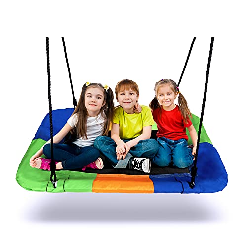 Dripex Balançoire Nid d'Oiseau Extérieur pour Enfant, Balançoire Rectangulaire 115 x 75 CM, Charge Max 150KG, Coloré avec Deux Sangles à Suspendre Grand...