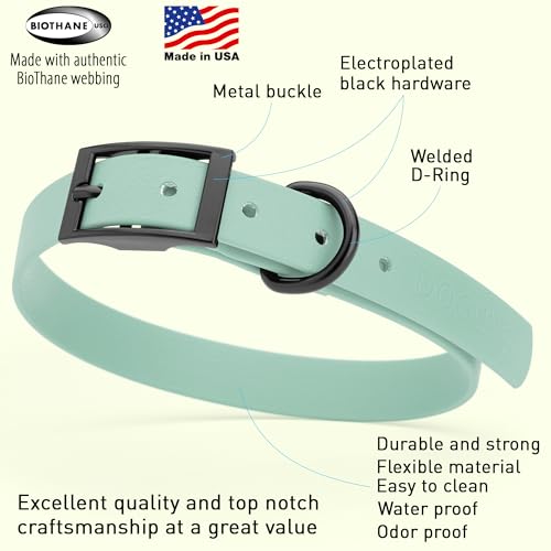 Image of Dogline Biothane Waterproof Dog Collar Strong Coated Nylon Webbing with Black Hardware Odor- Proof for Easy Care Easy to Clean High Performance Fits Small Medium or Large Dogs, Sage Green