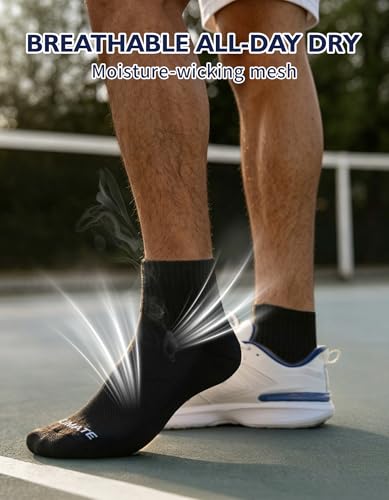 Image of CLOSEMATE 6 Pairs Mens Athletic Ankle Socks Cushioned Running Quarter Socks | Cotton socks with breathable mesh, terry cushion & secure fit for sports, sneakers& daily wear