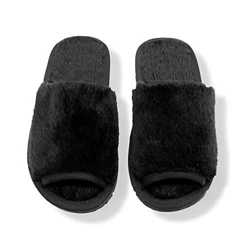 Pantufa Masculina Preto Adulto Aberta Pelúcia Antiderrapante Chinelo de Quarto (Preto, br_footwear_s