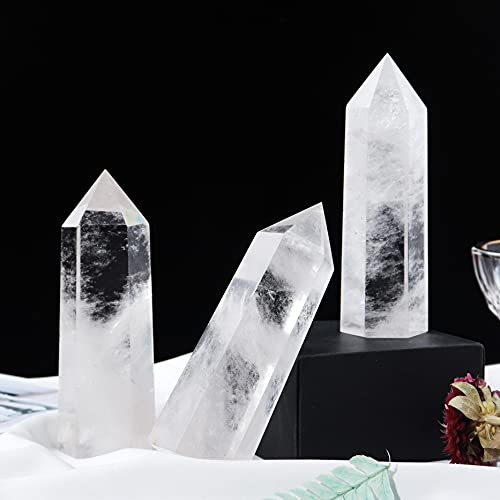 Runyangshi Large Clear Quartz Healing Crystal Wand 4.72"-5.11" Crystal Tower 6 Faceted Single Point Crystal Prism Wand Natural Quartz Stones For Meditation Reiki Chakra Therapy Home Decor Gift #TOP5