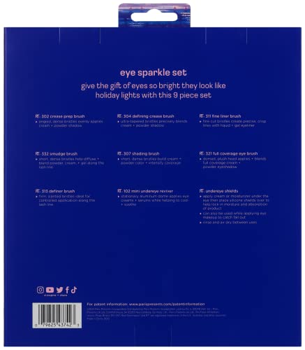 Real Techniques Limited Edition Eye Sparkle Makeup Brush & Skincare Kit, Eye Makeup Brushes, Under Eye Reviver To Reduce Puffiness And Dark Circles, 9 Piece Gift Set #TOP1