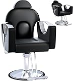Professional Black and Silver Barber Chair, Modern Styling Chair with 135° Reclining & Heavy Duty Silver Base, Hydraulic Salon Chair with Chrome Finish for Hair Stylist & Tattoo (330 lbs Capacity)