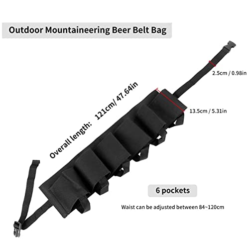 Kiuiom Dosen Gürtel,Portable Trinker,Beer Belt,Bierhalter Gürtel,Biergürtel mit 6 Flaschenhalter Dosenbier Halterung für Camping Wandern Outdoor Party (Schwarz)
